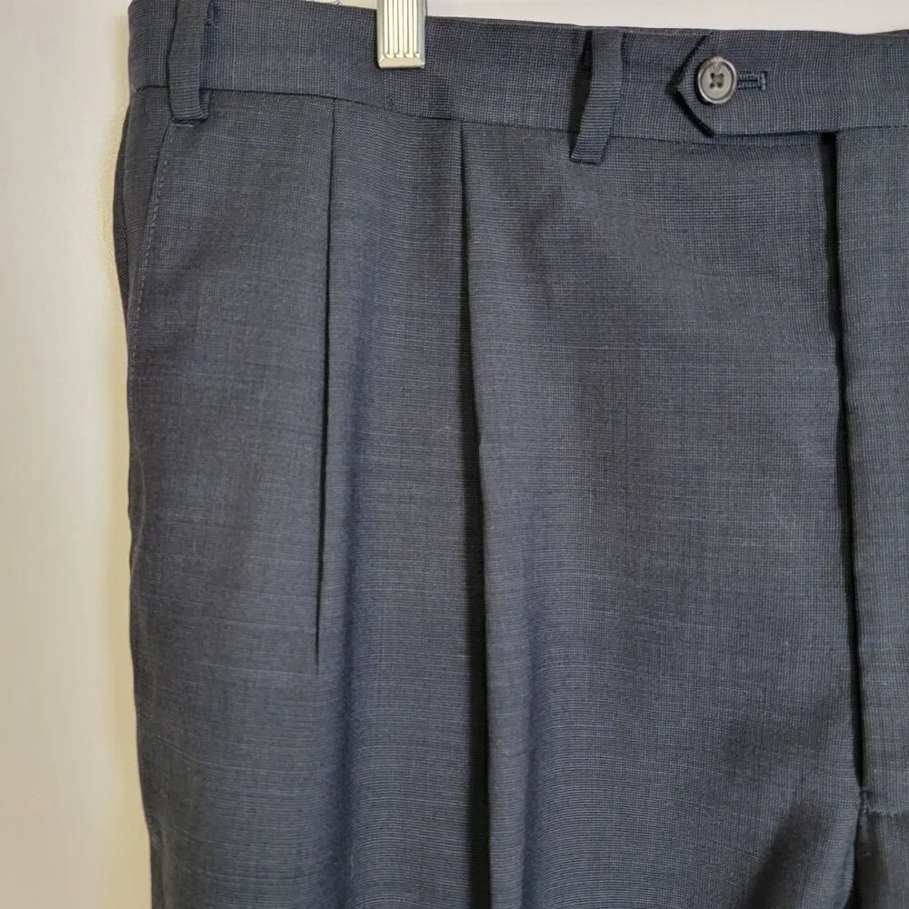 Lauren Ralph Lauren Mens Blue Gray 2pc Wool 2-Button Pleated Pants Suit 48Lx43L